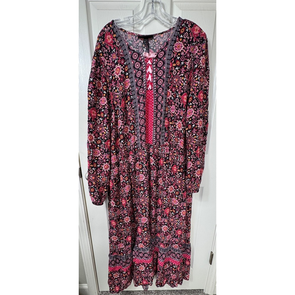 Lane Bryant Floral Print Peasant Maxi‎ Dress Long Sleeve Bohemian Size 28